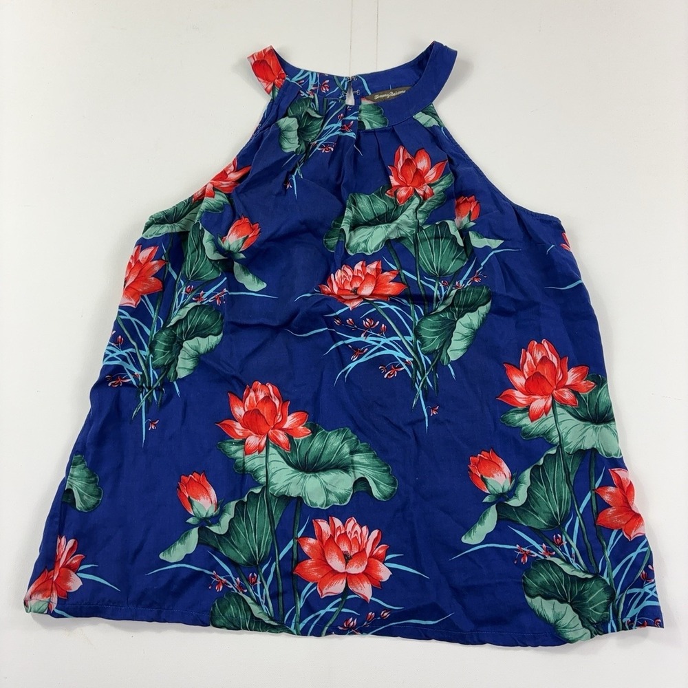 Tommy Bahama Tank Top Womens XL Blue Floral Halter Sleeveless Tencel Lyocell